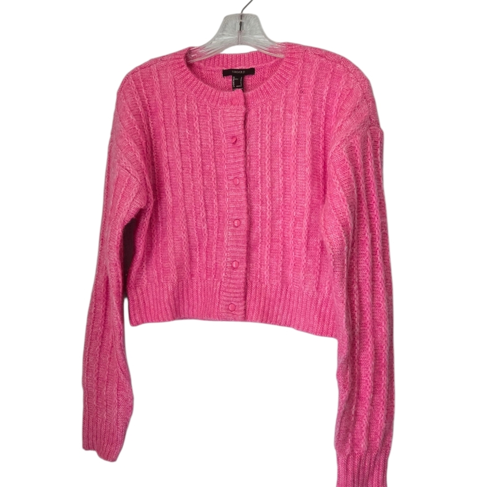 Forever 21 Sz Small Bright Pink Button-Up Crop Cardigan
